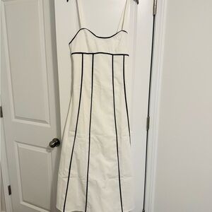 Magnolia Spaghetti Strap White Dress with Black Trim
